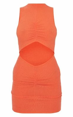 Burnt Orange Ribbed Waist Cut Out Ruched Bodycon Dress -US Dresses Sales Store ff9a545ba4f2a83014ecc0b44d9e2a3775997d0f cmz0597 6