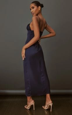 Navy Ruched Bust Split Satin Midi Slip Dress -US Dresses Sales Store ffb0e35992cd01679c34405f4cb55e1a7d8ea65b cnc7634 2
